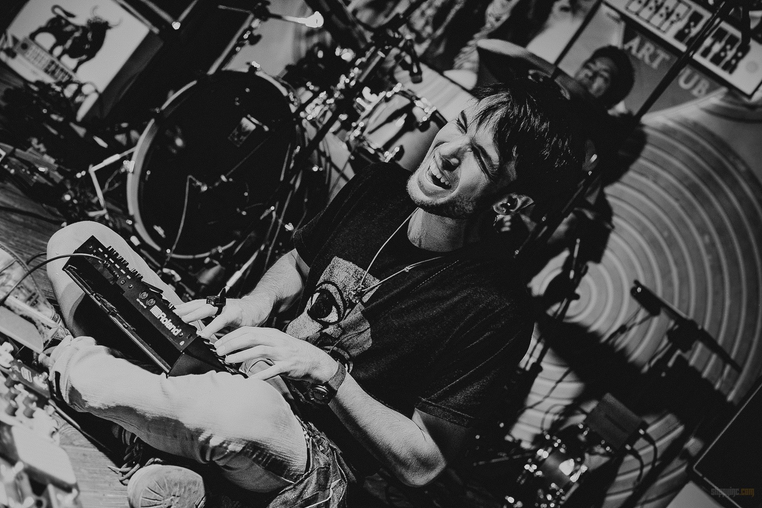 B&W keyboard laughing