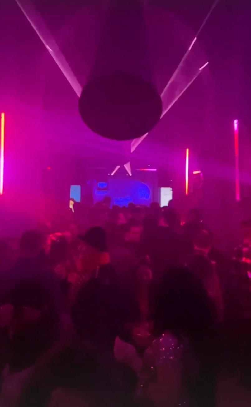 Crowd with pink and purple lights