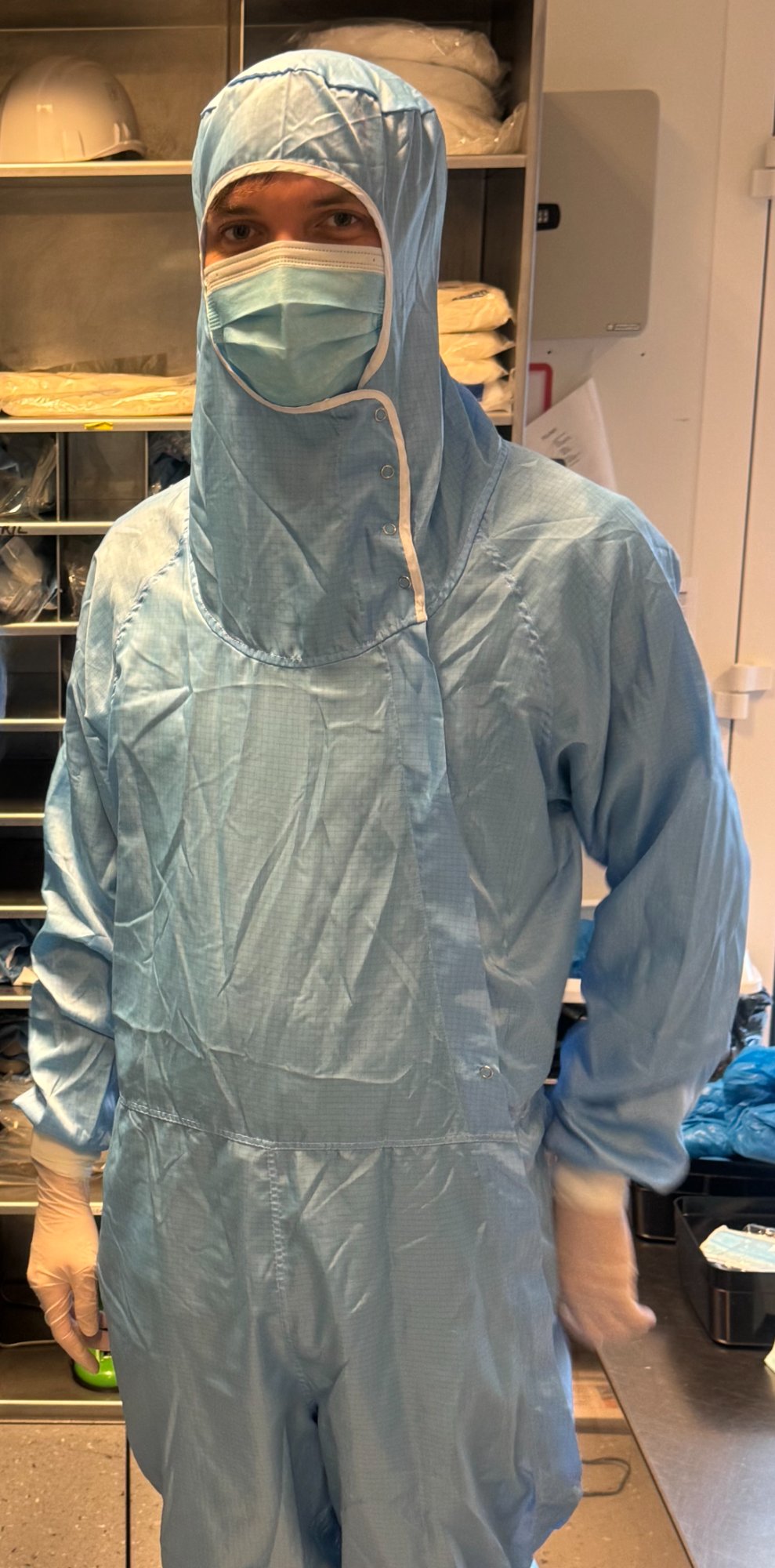 Tyler in clean room suit